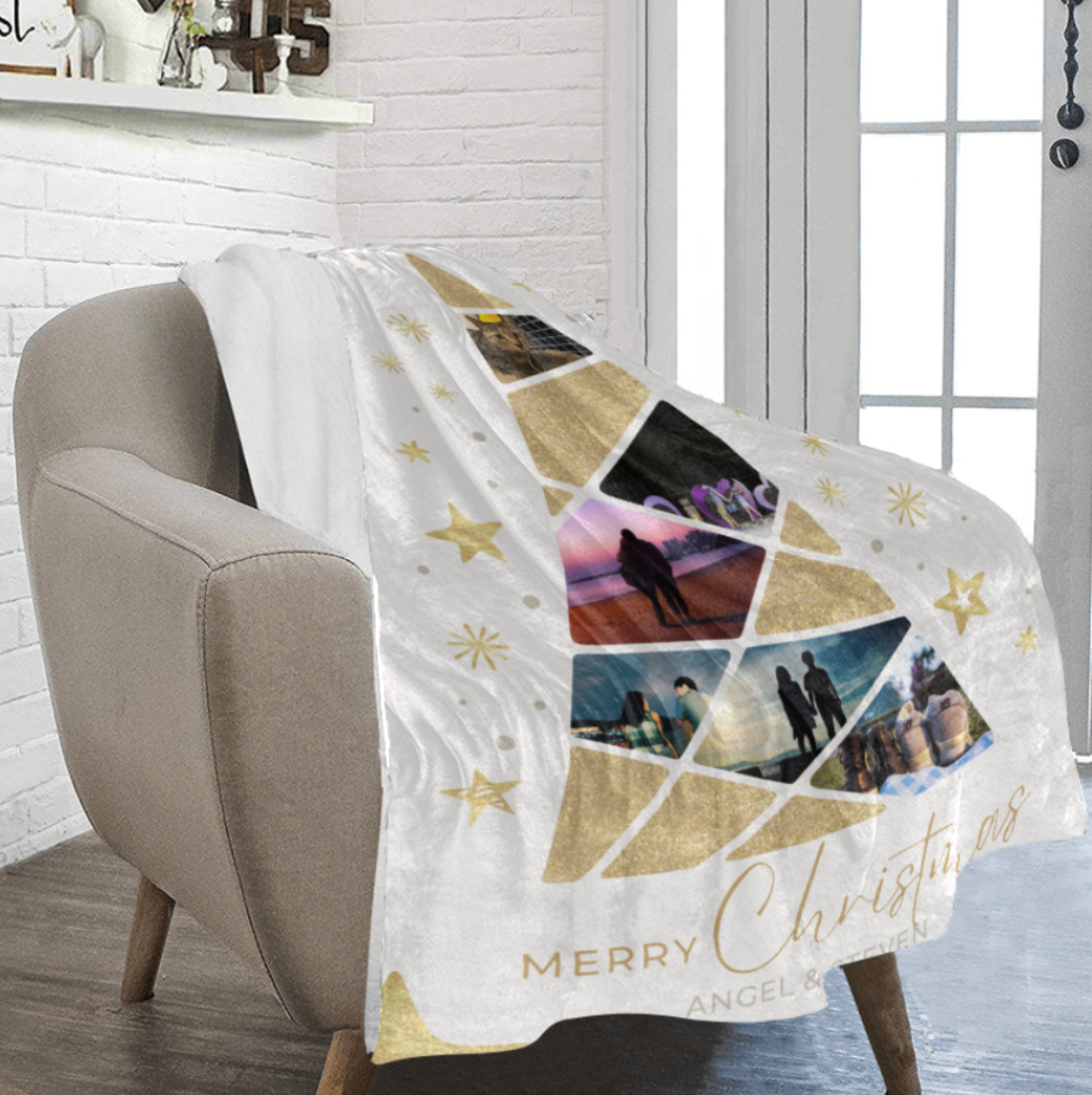 聖誕禮物 客製照片聖誕樹毛毯 White Gold Christmas Tree Photo Blanket - HKGIFTFORU