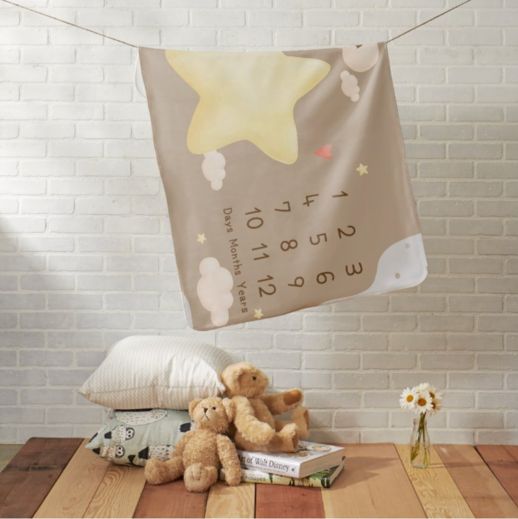 個人化嬰兒成長記錄 星星月亮毛毯(Baby Boy) -Customize Baby milestone blanket Star & Moon -Baby Boy - HKGIFTFORU