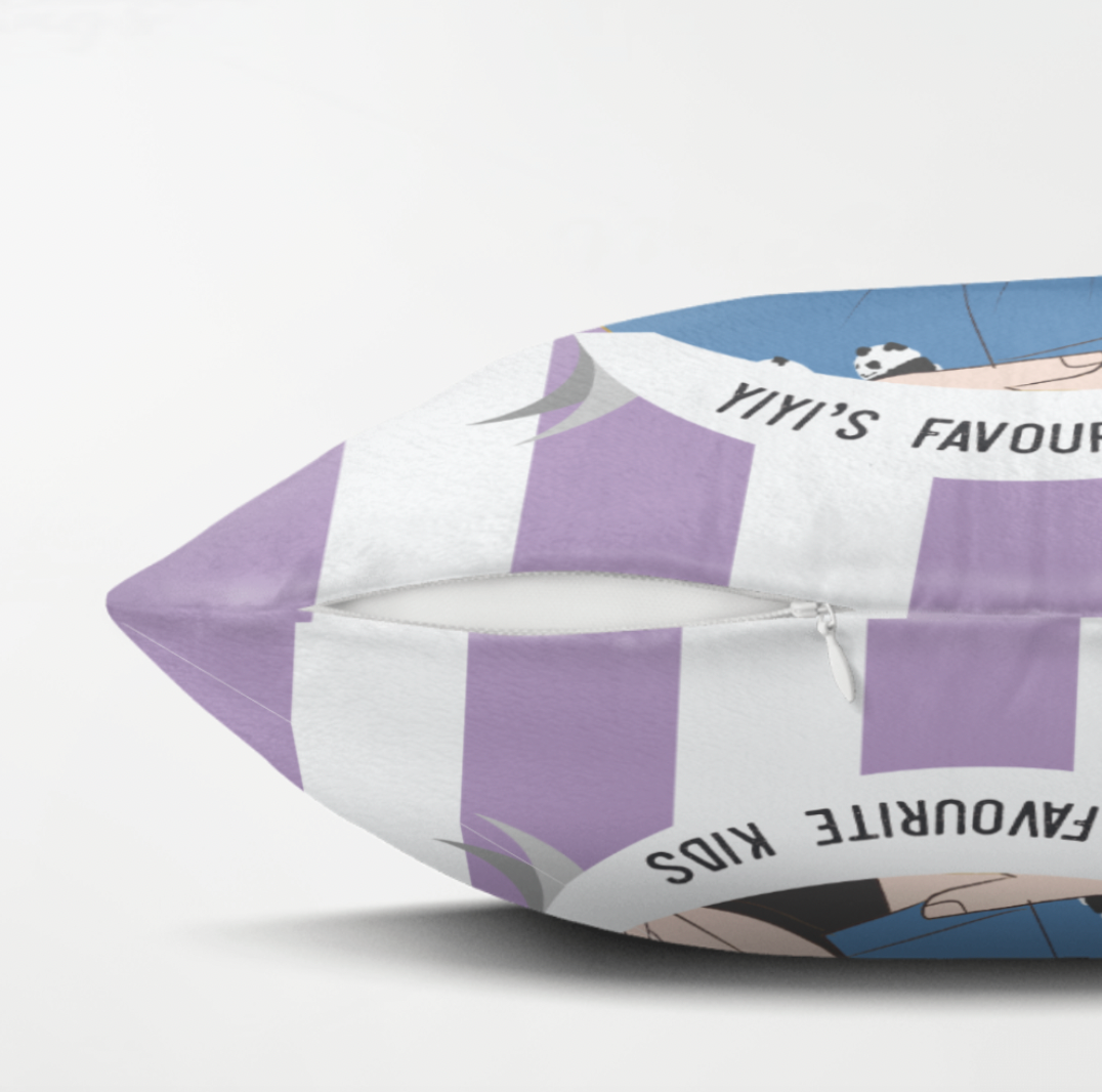 情侶紫色間條插畫抱枕-Purple Strip with Heart Cushion - HKGIFTFORU