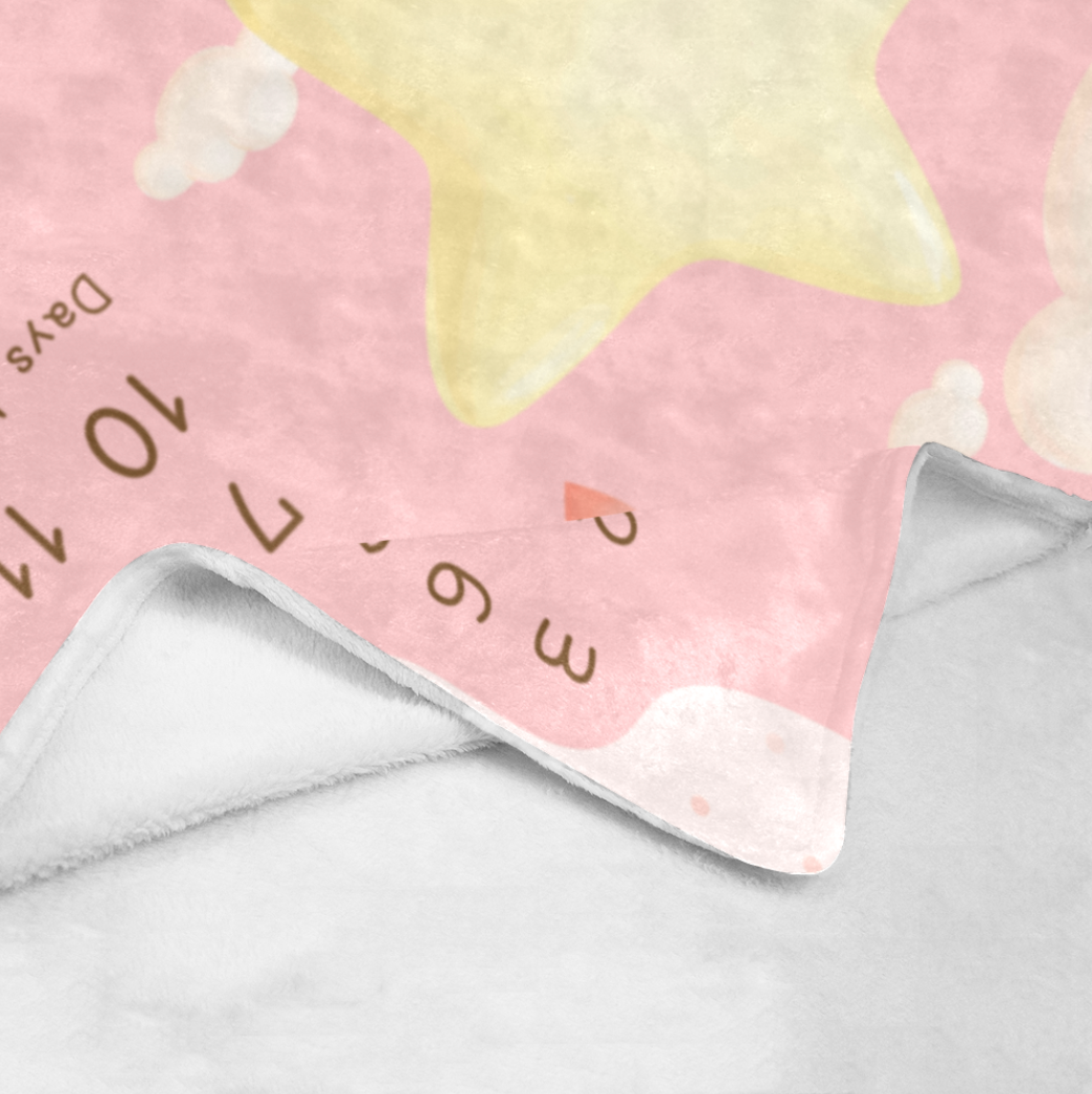 個人化嬰兒成長記錄 星星月亮毛毯(Baby Girl) -Customize Baby milestone blanket Star & Moon -Baby Girl - HKGIFTFORU