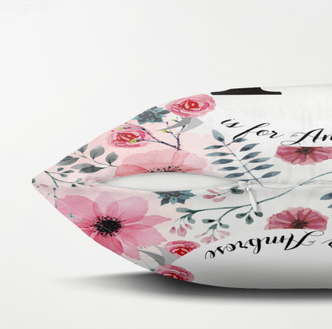 Pink Flower名字客製抱枕 Name Personlized Cushion-Pink Flower Design - HKGIFTFORU