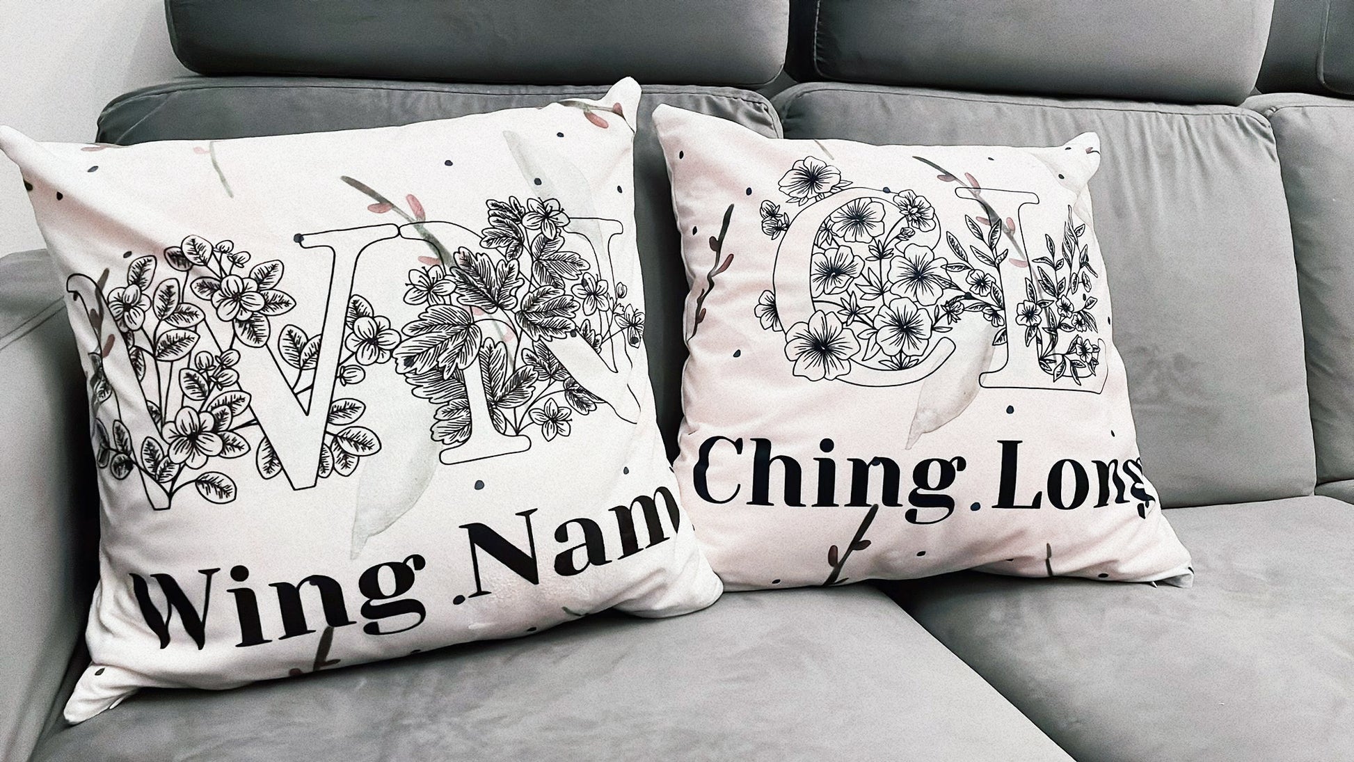 名字客製抱枕-小清新花款式 Name Personlized Cushion-Flower floating leaves - HKGIFTFORU
