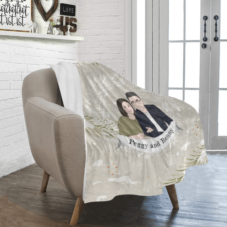 淺杏啡雪花圈客製化插畫毛毯 Light brown with snow flower frame- Custom Blanket with tailor-made illustration - HKGIFTFORU