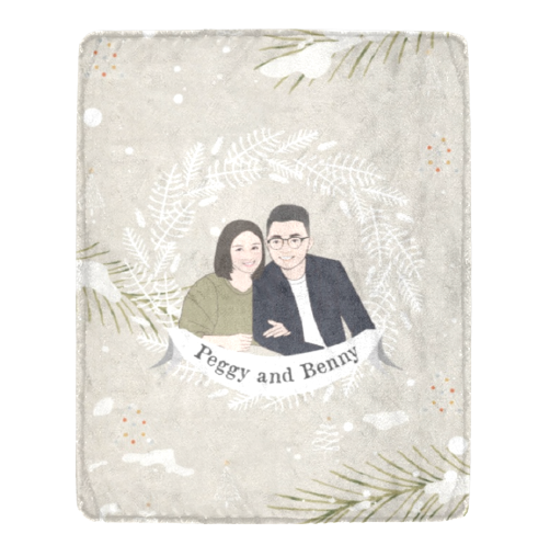 淺杏啡雪花圈客製化插畫毛毯 Light brown with snow flower frame- Custom Blanket with tailor-made illustration - HKGIFTFORU