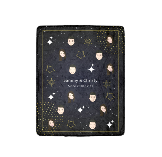 深藍星星(小頭)款式客製化插畫毛毯 Star in dark blue sky (Small Head Pattern)- Custom Blanket with tailor-made illustration - HKGIFTFORU
