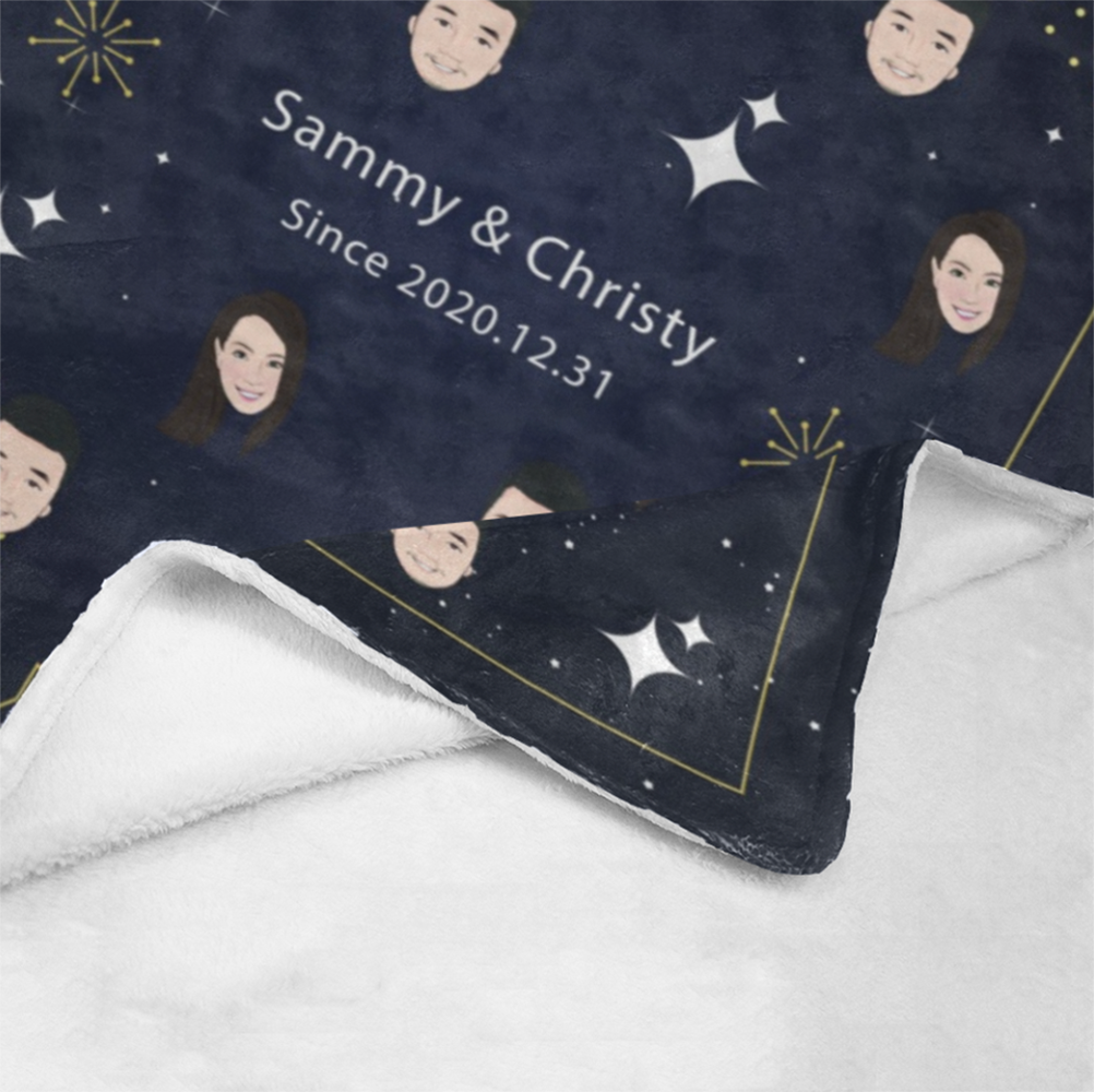 深藍星星(小頭)款式客製化插畫毛毯 Star in dark blue sky (Small Head Pattern)- Custom Blanket with tailor-made illustration - HKGIFTFORU