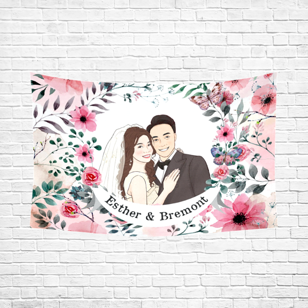 Pink Flower款式個人化插畫掛布-Pink Flower with illustration design - HKGIFTFORU