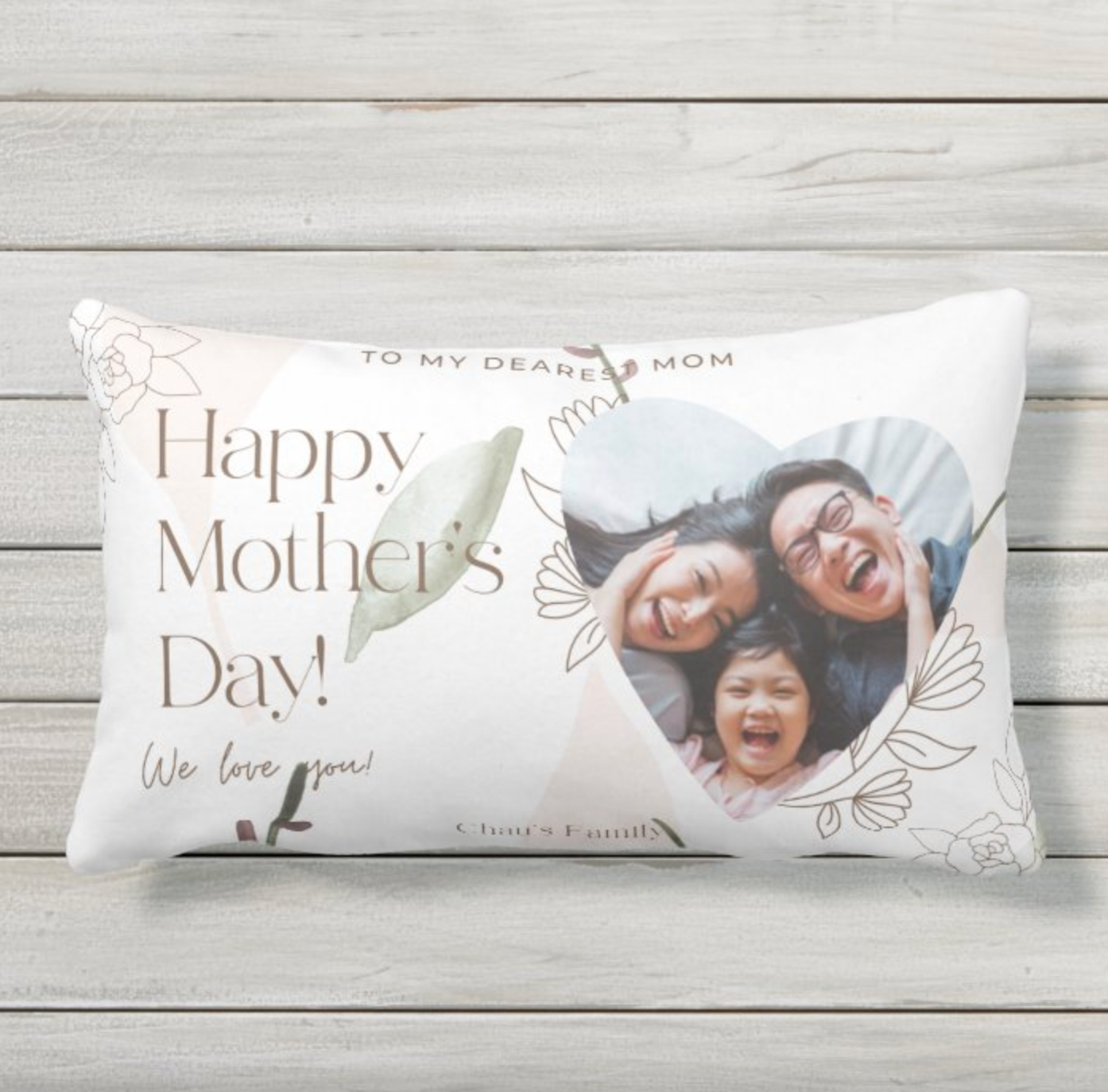 照片客製枕頭套-心型照片配小清新花款式 - HKGIFTFORU