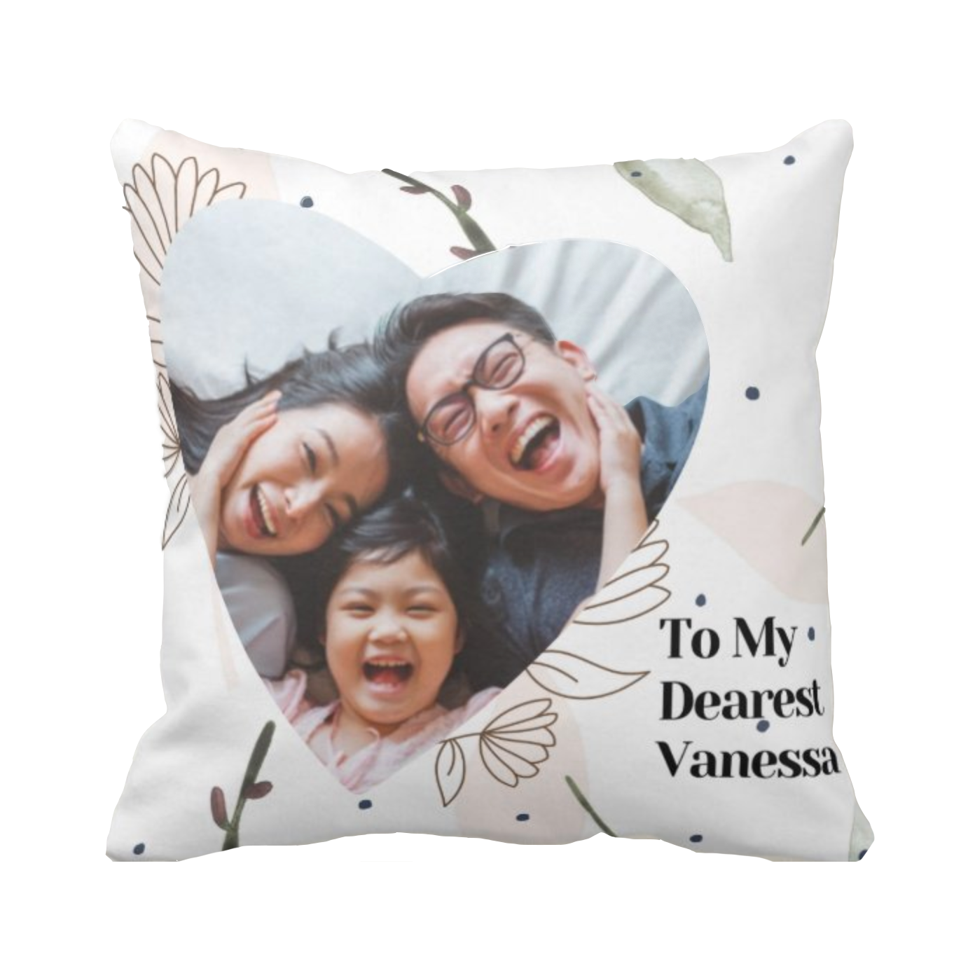 名字客製抱枕-小清新花款式 Name Personlized Cushion-Flower floating leaves - HKGIFTFORU