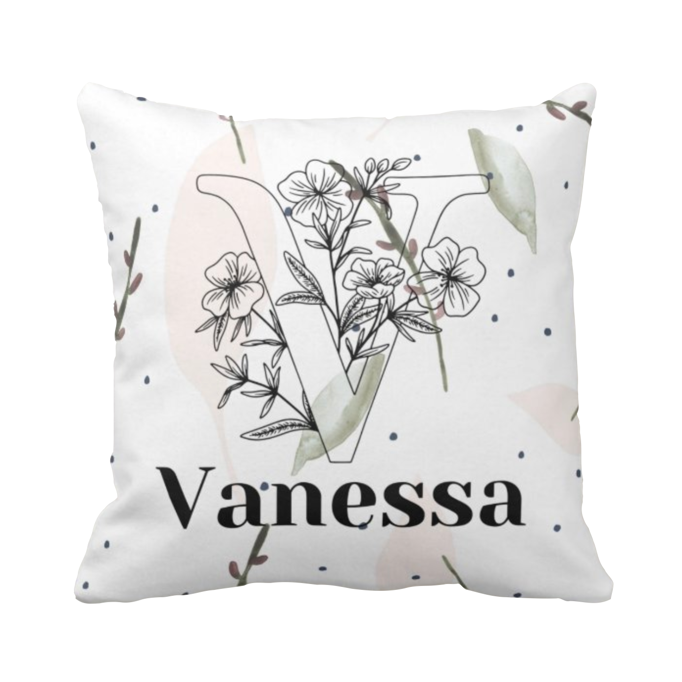 名字客製抱枕-小清新花款式 Name Personlized Cushion-Flower floating leaves - HKGIFTFORU