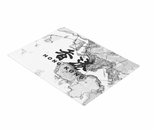 香港地圖黑白線條款式 文字定制地墊-Hong Kong Map Off white Doormat - HKGIFTFORU
