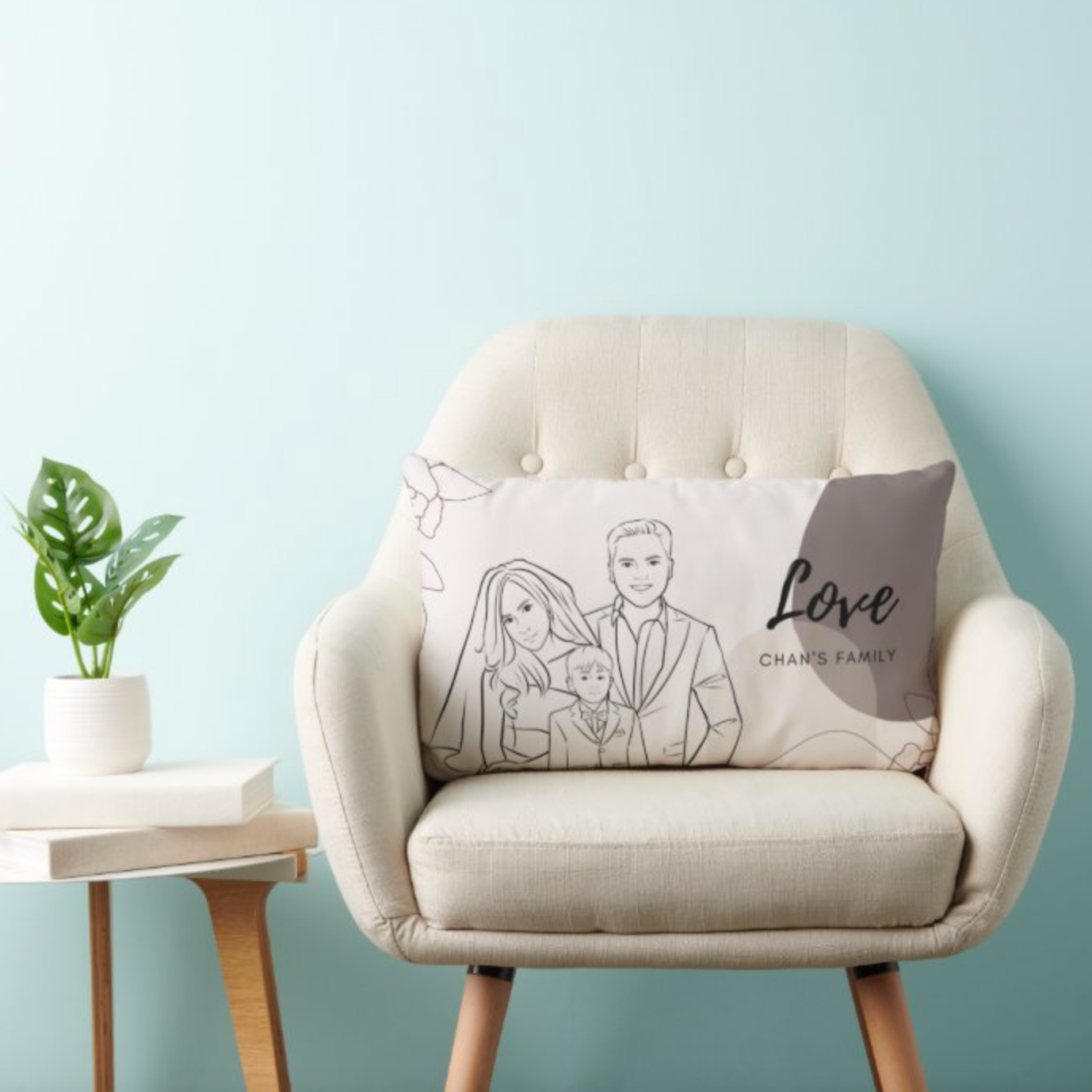 插畫訂製 杏啡簡約線條風格 枕頭套 - HKGIFTFORU