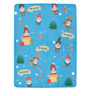 聖誕禮物-客製化聖誕小精靈 頭像毛毯(藍色) Elf on the blanket-Customize Christmas Gift for friends Blue - HKGIFTFORU