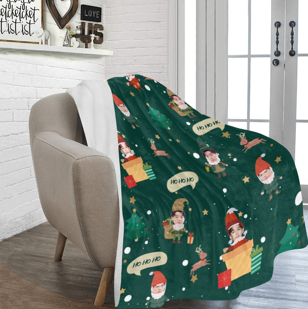 聖誕禮物-客製化聖誕小精靈 頭像毛毯(綠色) Elf on the blanket-Customize Christmas Gift for friends Green - HKGIFTFORU