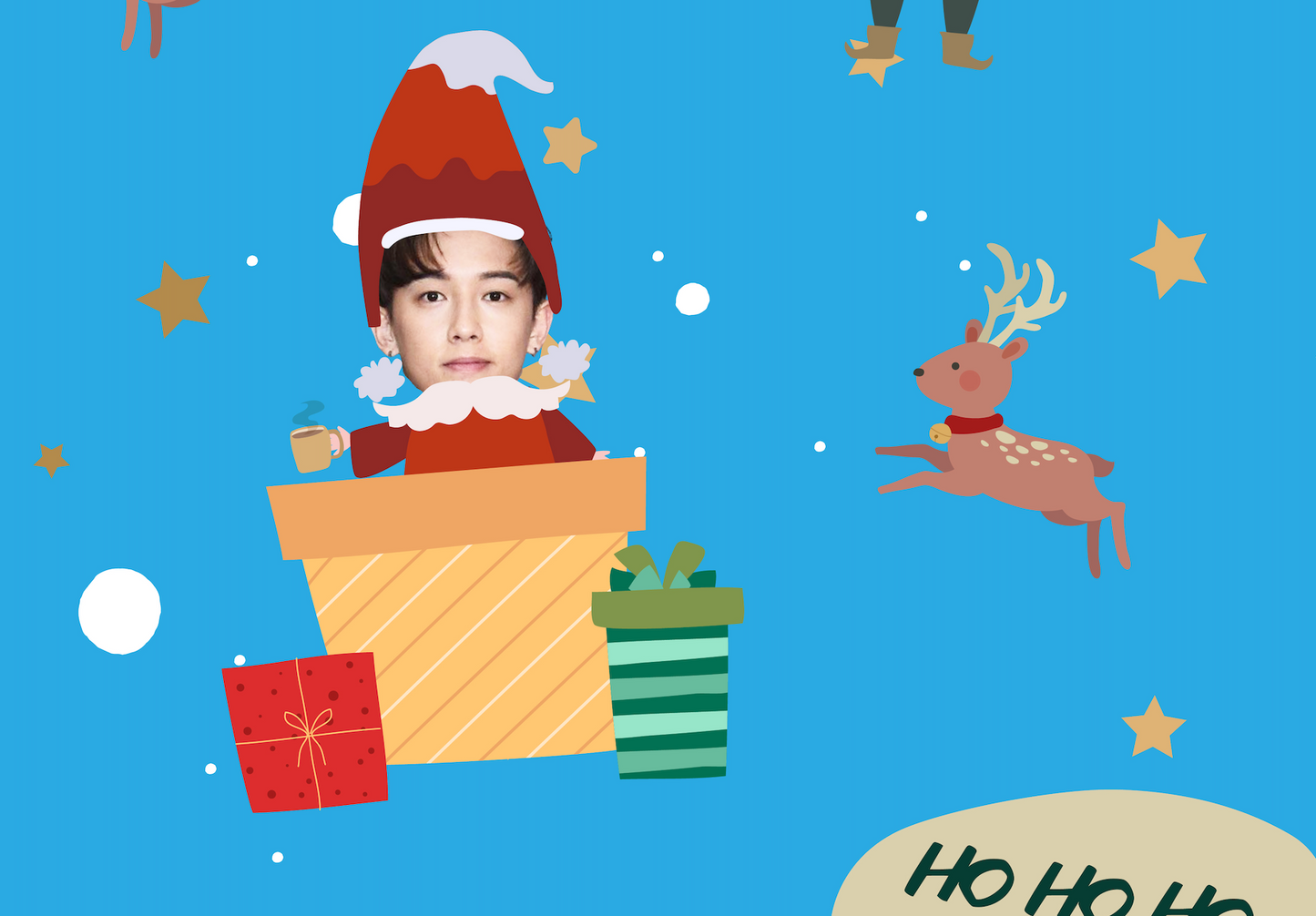 聖誕禮物-客製化聖誕小精靈 頭像毛毯(藍色) Elf on the blanket-Customize Christmas Gift for friends Blue - HKGIFTFORU