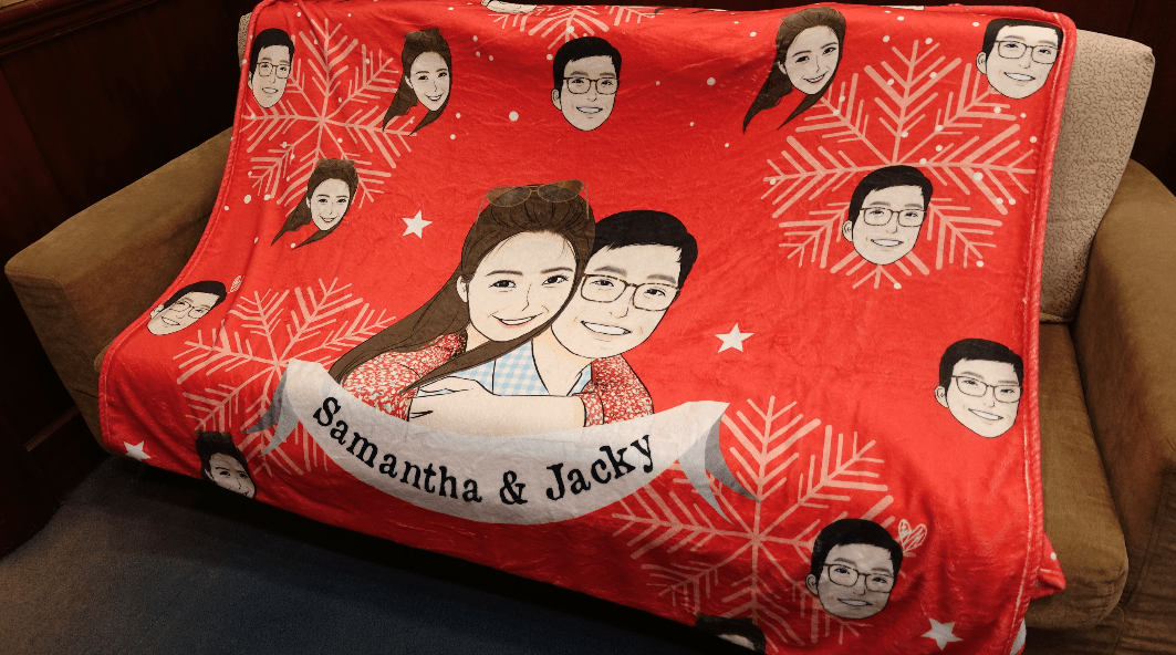 聖誕禮物定製-客製化插畫毛毯-雪花(紅)款式 Christmas Blanket (Red) Custom Blanket with tailor-made illustration. - HKGIFTFORU