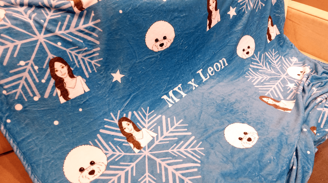 早鳥聖誕禮物定製-客製化插畫毛毯-雪花(藍)款式 Christmas Blanket (Blue) Custom Blanket with tailor-made illustration. - HKGIFTFORU
