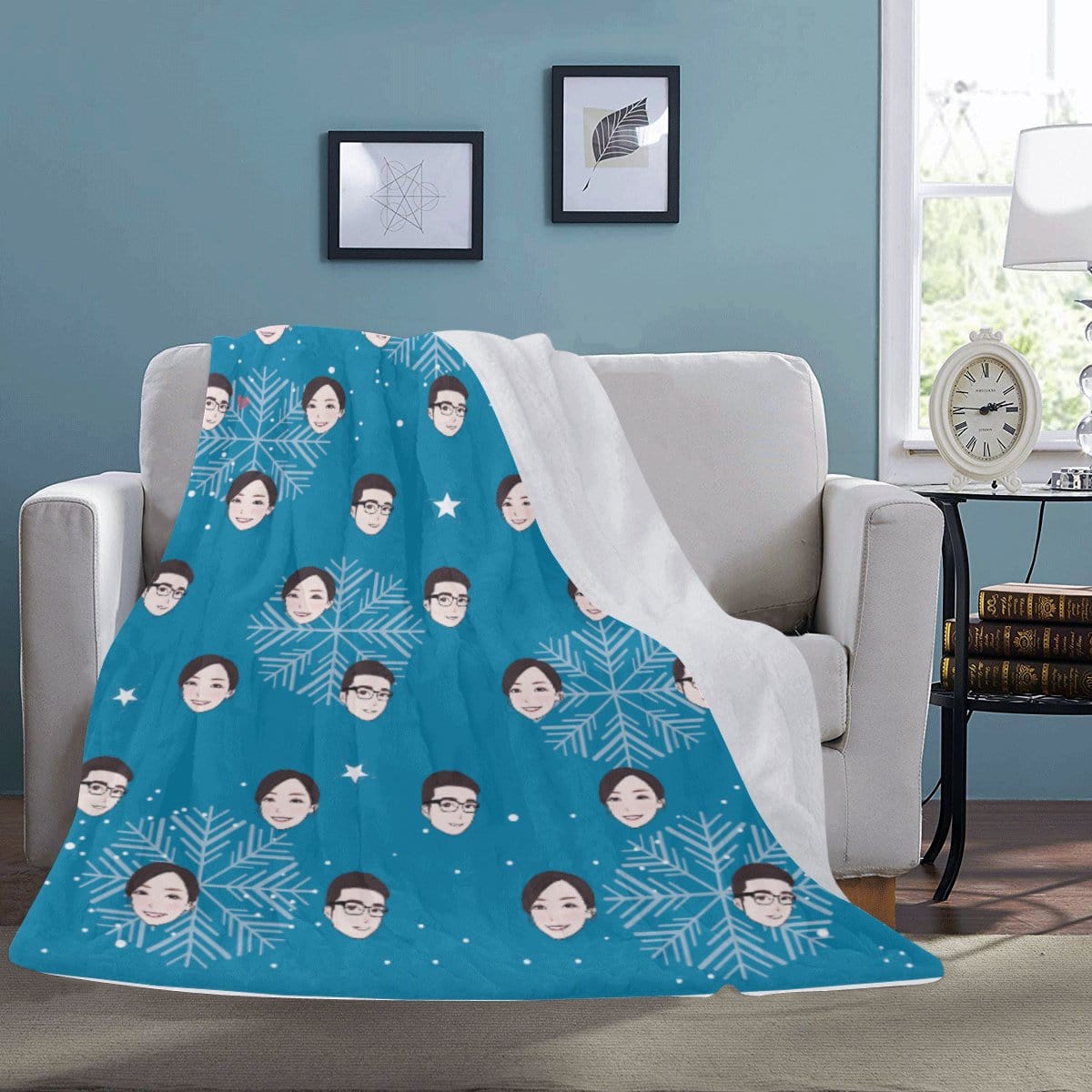 早鳥聖誕禮物定製-客製化插畫毛毯-雪花(藍)款式 Christmas Blanket (Blue) Custom Blanket with tailor-made illustration. - HKGIFTFORU