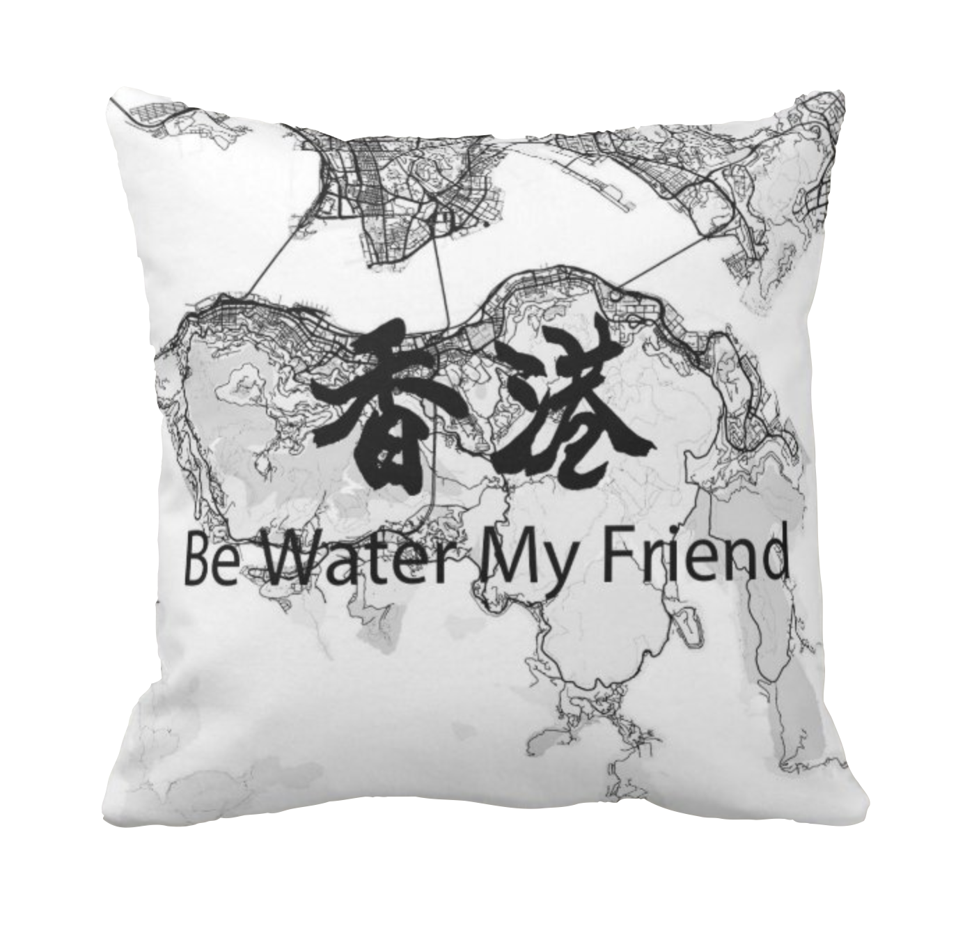 香港地圖黑白線條款式 文字定制-Hong Kong Map Off white Cushion - HKGIFTFORU