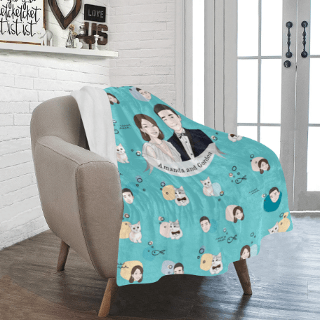海洋小魚波波款式插畫毛毯 fish & bubble- Custom Blanket with tailor-made illustration - HKGIFTFORU