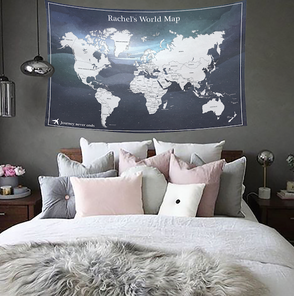 個人化藝術掛布-世界地圖(銀河星空款)-World map with galaxy design - HKGIFTFORU