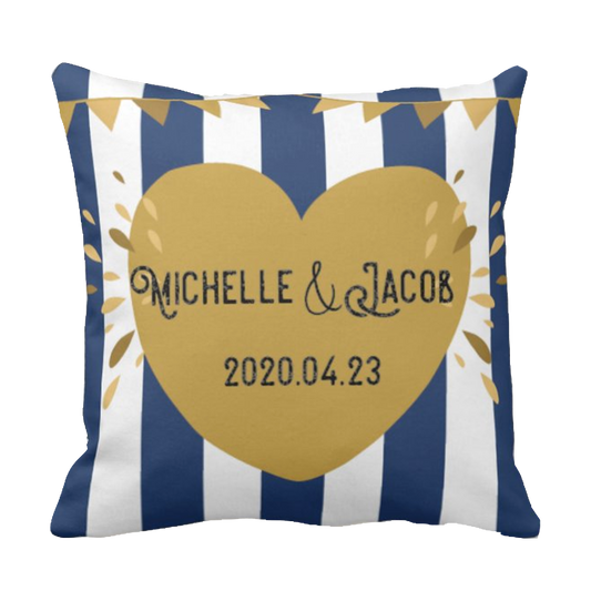 情侶藍色間插畫款式客製抱枕-Blue Strip Customize Cushion - HKGIFTFORU