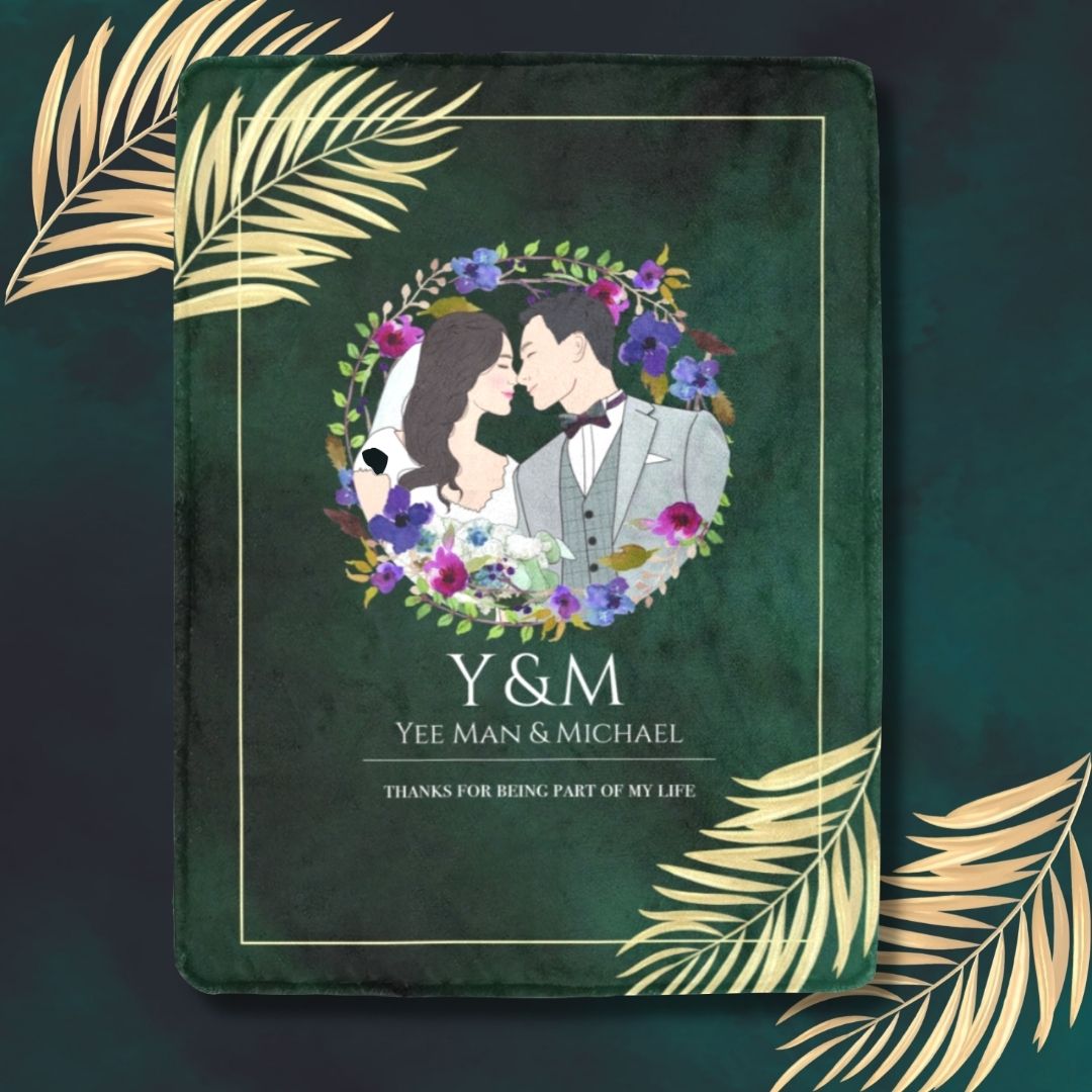 墨綠金葉插畫定制毛毯-Luxury Green with gold leaves illustration Custom Blanket - HKGIFTFORU