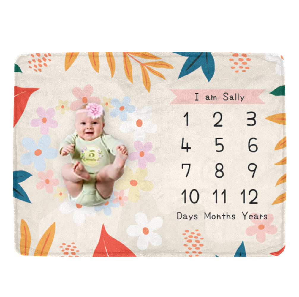 個人化嬰兒成長記錄背景布(Floral款式) -Customize Baby milestone blanket (Floral Design) - HKGIFTFORU