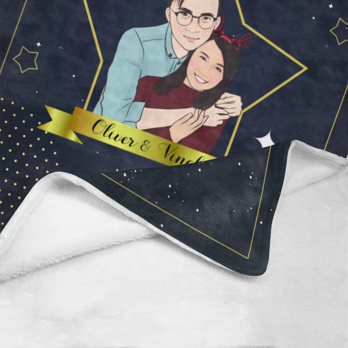 深藍星星款式客製化插畫毛毯 Star in dark blue sky- Custom Blanket with tailor-made illustration. - HKGIFTFORU