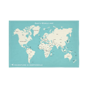 個人化藝術掛布-世界地圖(湖水綠款)-World map (cotton green) design - HKGIFTFORU