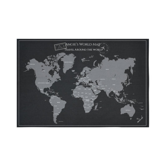 個人化藝術掛布-世界地圖(灰黑色款)-World map (grey black) design - HKGIFTFORU