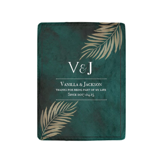 墨綠金葉文字定制毛毯-Luxury Green with gold leaves Word Custom Blanket - HKGIFTFORU