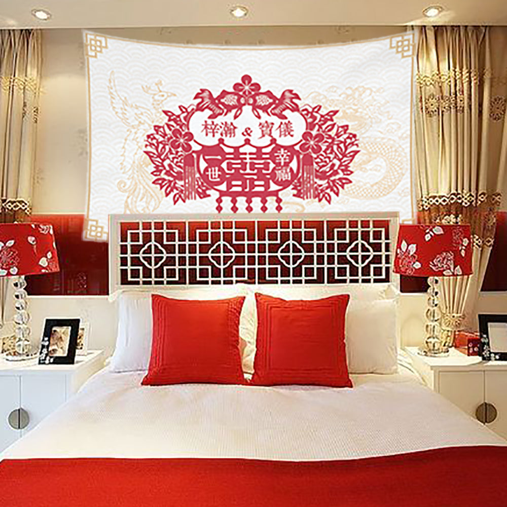 囍(姓名定製)-結婚禮物定製掛布-Double Happiness Wedding Wall Deco Tapestry - HKGIFTFORU
