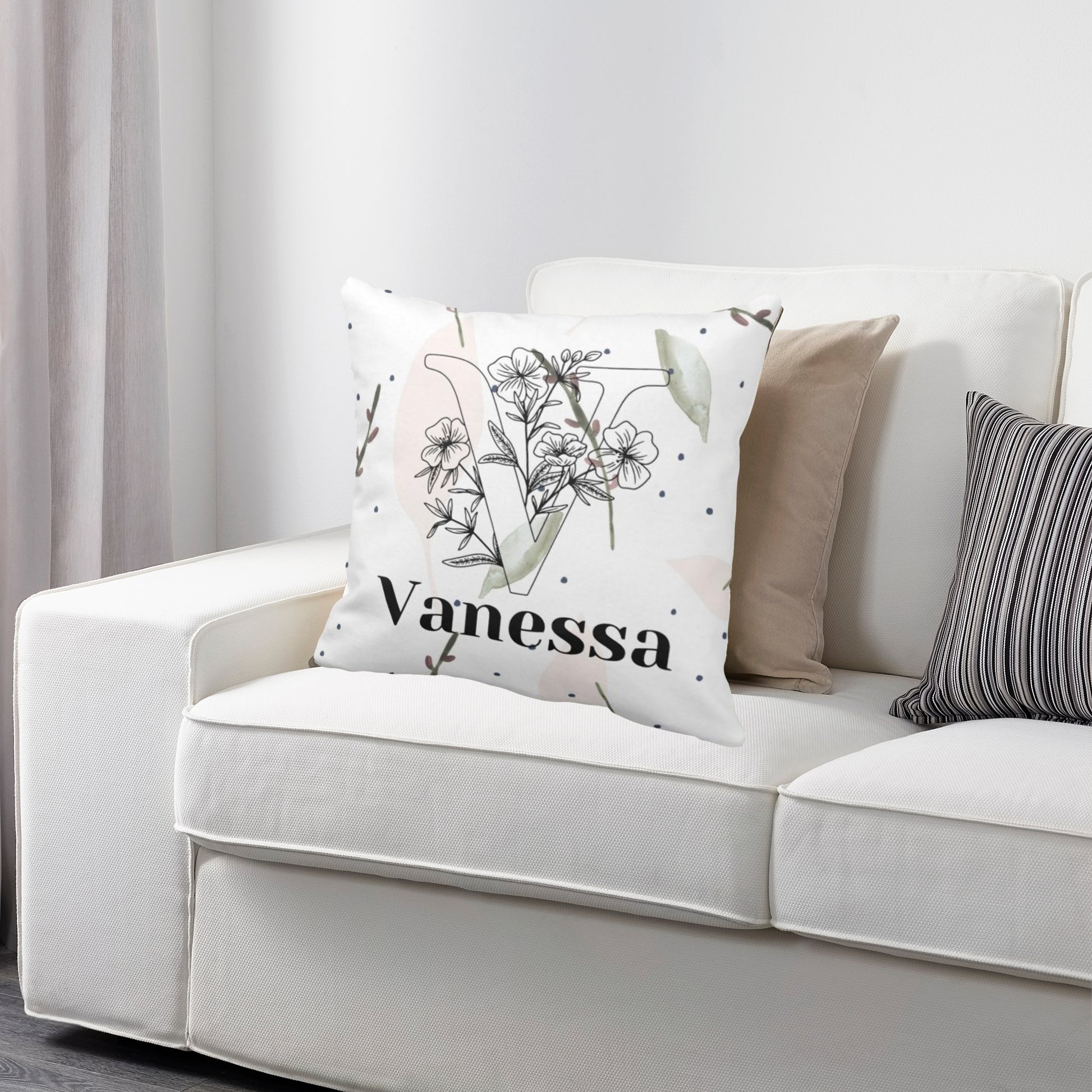 名字客製抱枕-小清新花款式 Name Personlized Cushion-Flower floating leaves - HKGIFTFORU