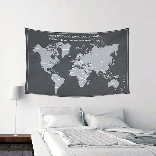個人化藝術掛布-世界地圖(灰黑色款)-World map (grey black) design - HKGIFTFORU