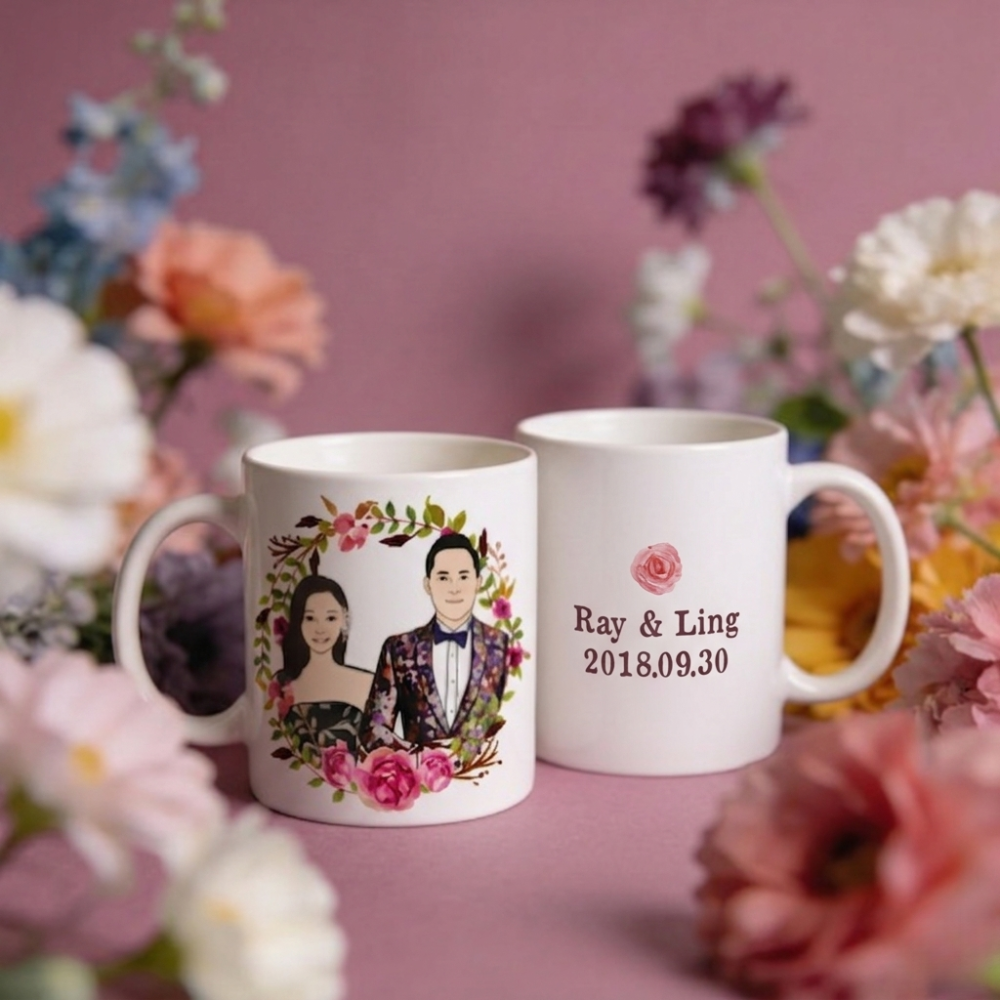 客製化插畫馬克杯-個人化結婚禮物情侶杯系列 - HKGIFTFORU