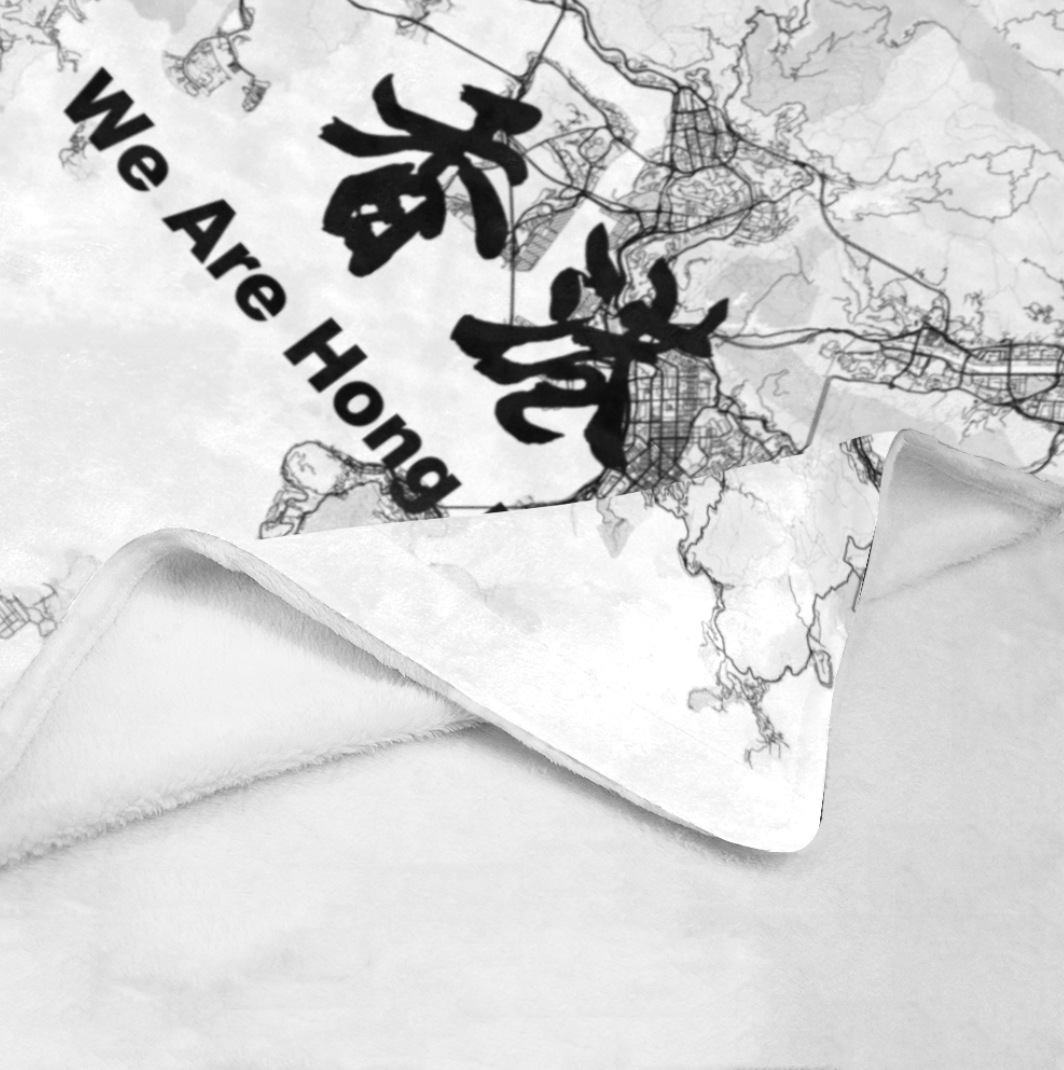 【移民禮物】香港地圖黑白線條款式 文字定制毛毯-Hong Kong Map Off white blanket - HKGIFTFORU