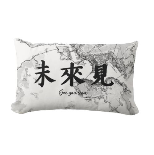 【移民禮物】香港地圖黑白線條款式 文字定制枕頭套-Hong Kong Map Off white Pillow Cover - HKGIFTFORU