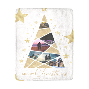 聖誕禮物 客製照片聖誕樹毛毯 White Gold Christmas Tree Photo Blanket - HKGIFTFORU