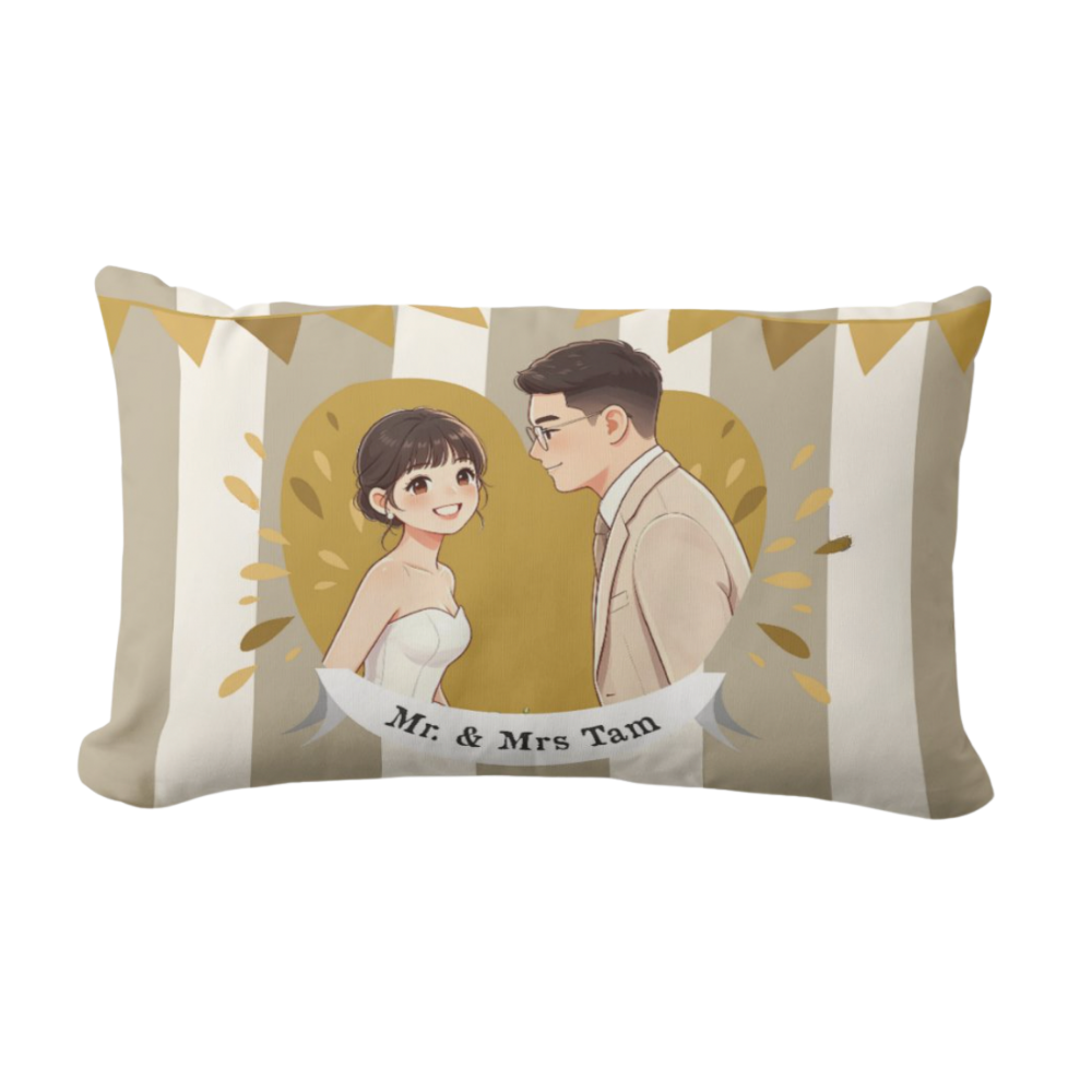 Custom Couple Portrait Throw Pillow Cover - Personalized with Heart & Striped Design
