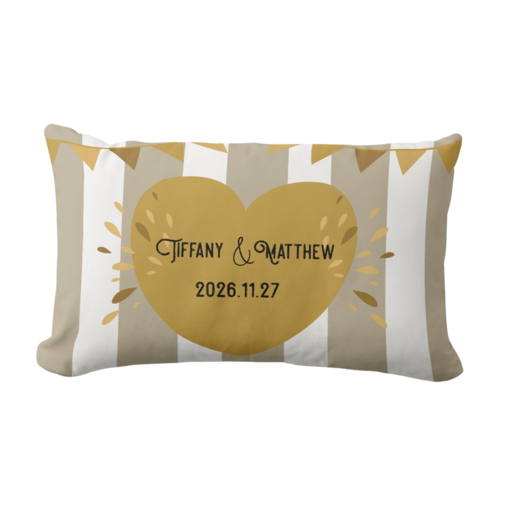 Custom Couple Portrait Throw Pillow Cover - Personalized with Heart & Striped Design