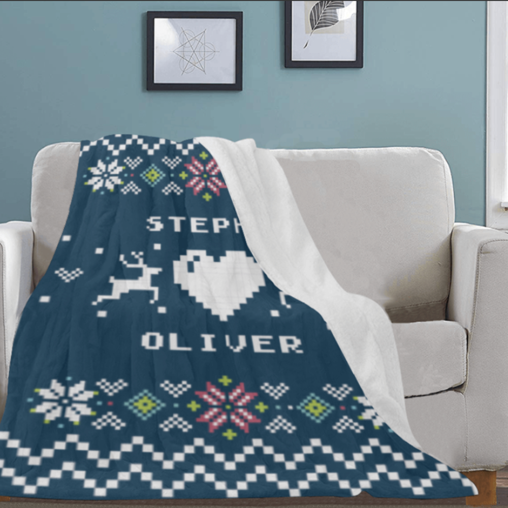 聖誕針織風格文字定制毛毯-Christmas Knitted Style Text Custom Blanket