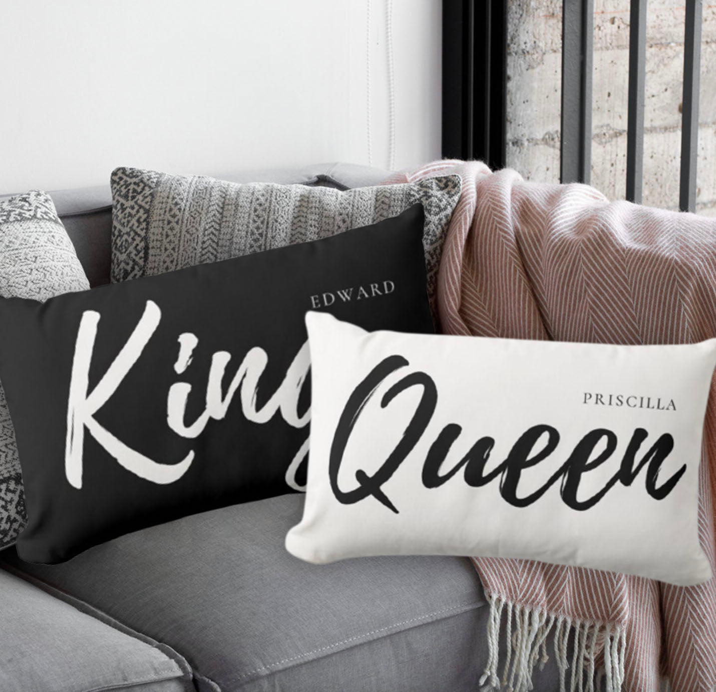 King & Queen 黑白客製枕頭套-黑白對枕結婚禮物 - HKGIFTFORU