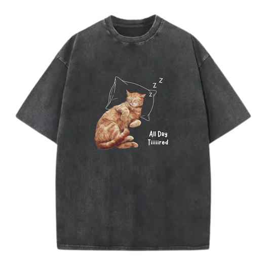【客製寵物插畫T-shirt】美式復古洗水款 My Cat All Day Tired