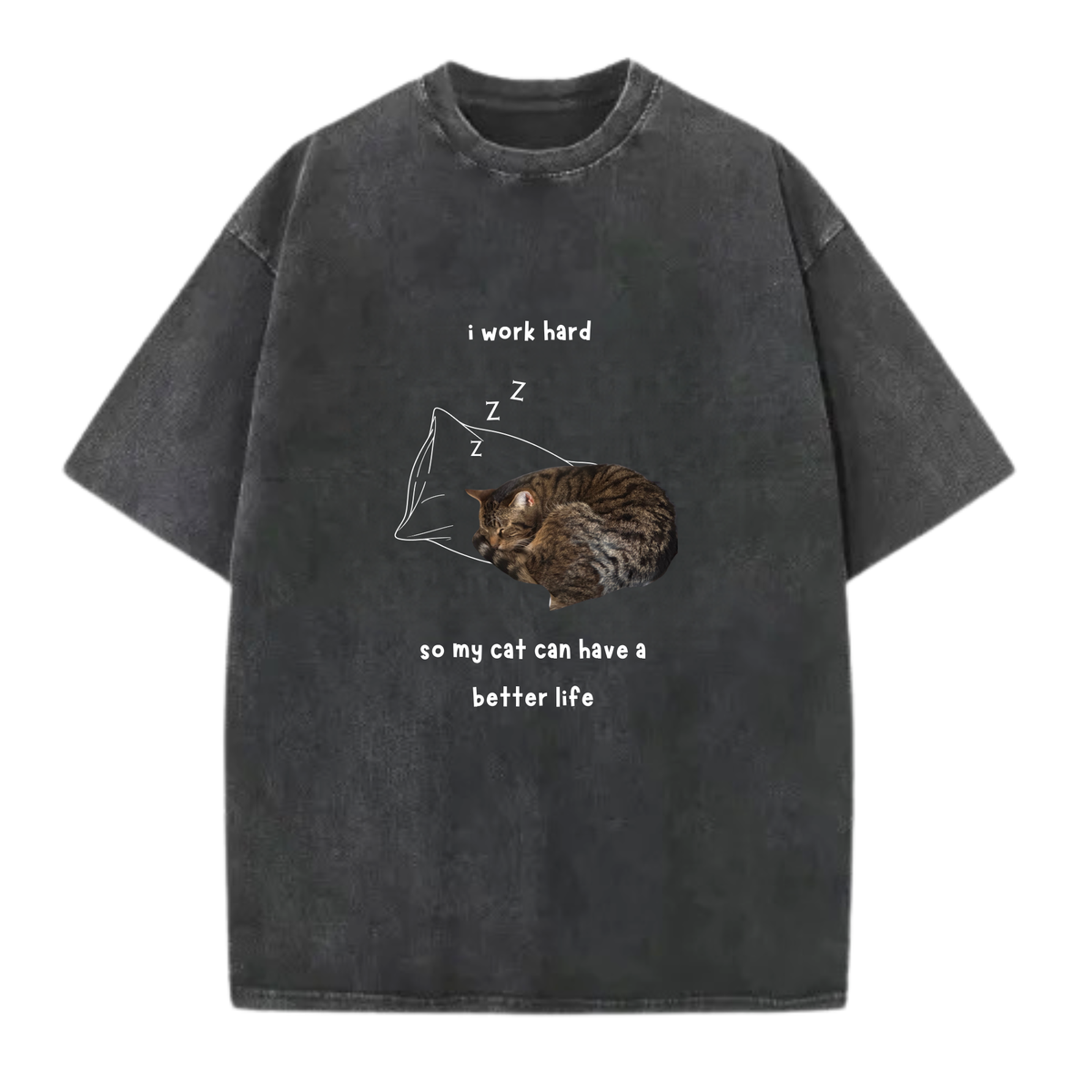 【客製寵物插畫T-shirt】美式復古洗水款 My Cat All Day Tired