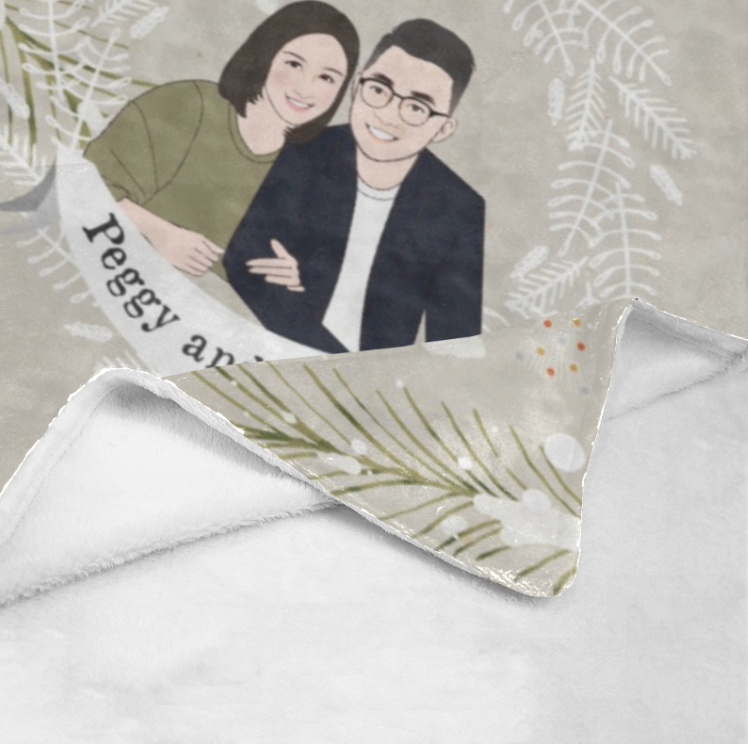 淺杏啡雪花圈客製化插畫毛毯 Light brown with snow flower frame- Custom Blanket with tailor-made illustration - HKGIFTFORU