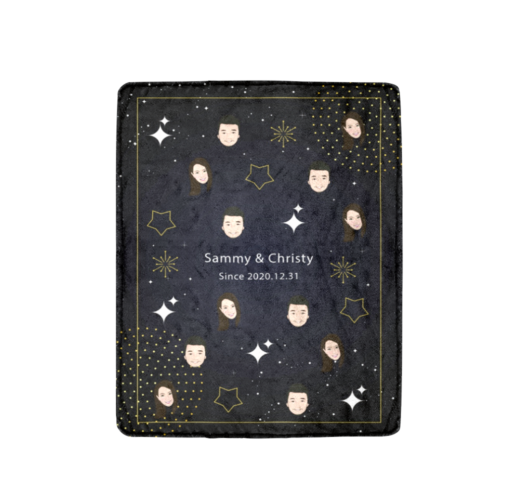 深藍星星(小頭)款式客製化插畫毛毯 Star in dark blue sky (Small Head Pattern)- Custom Blanket with tailor-made illustration - HKGIFTFORU