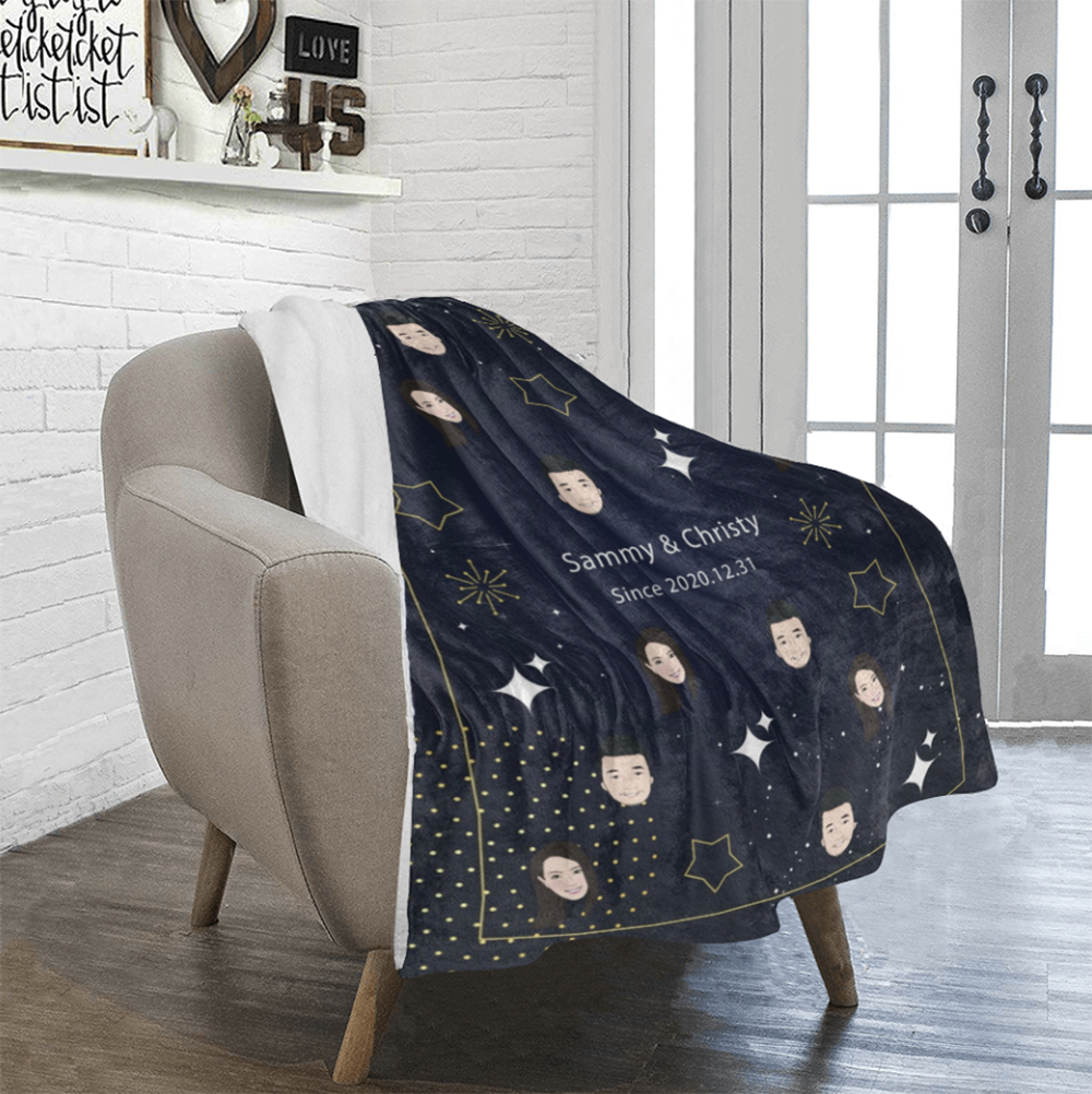 深藍星星(小頭)款式客製化插畫毛毯 Star in dark blue sky (Small Head Pattern)- Custom Blanket with tailor-made illustration - HKGIFTFORU