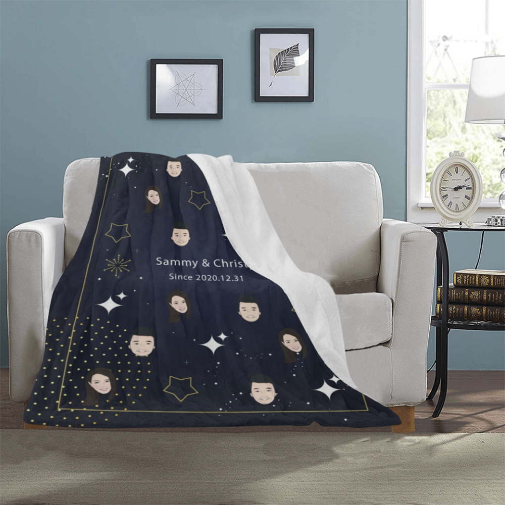 深藍星星(小頭)款式客製化插畫毛毯 Star in dark blue sky (Small Head Pattern)- Custom Blanket with tailor-made illustration - HKGIFTFORU
