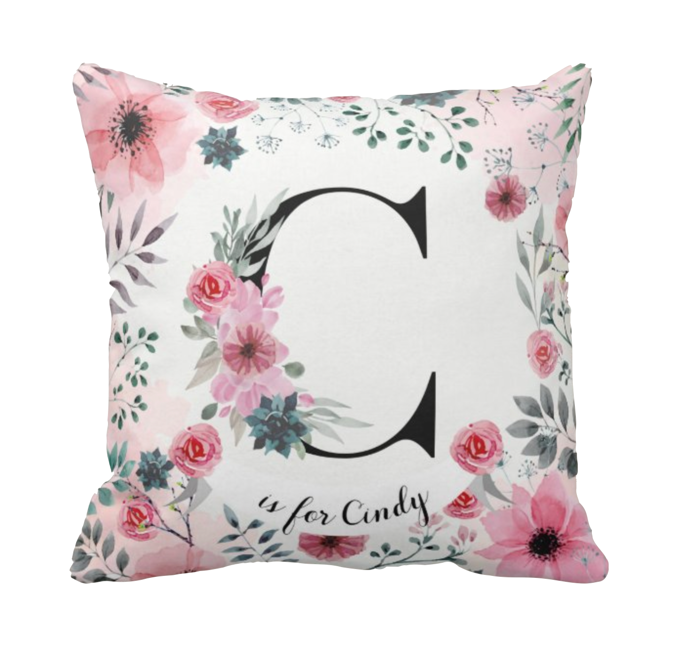 【88折套裝優惠】Pink Flower插畫毛毯及抱枕客製化套裝 - HKGIFTFORU